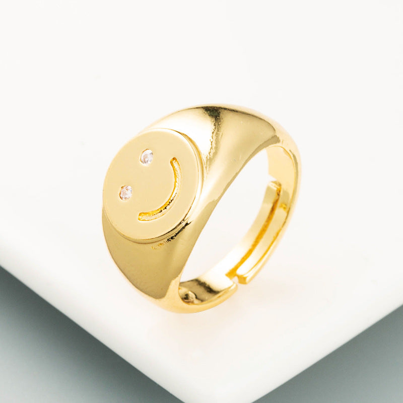 Retro Smiley Face Gold Plated Open Ring