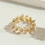 Classic Shiny Leaf Heart & Marquise Zircon 14K Gold Plated Open Ring