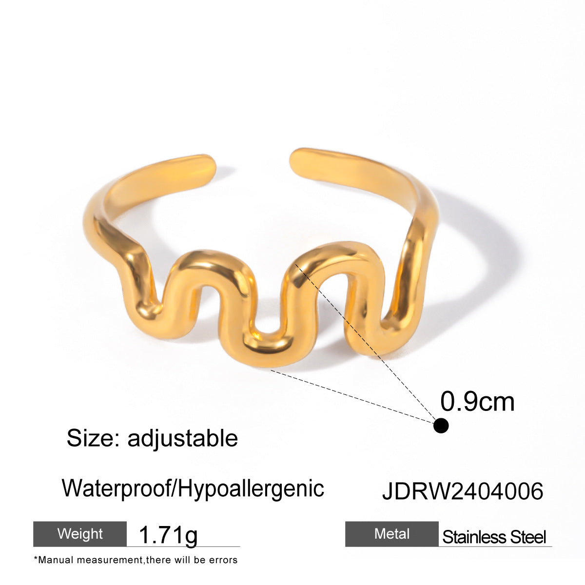 IG Style Geometric 18K Gold Titanium Steel Wavy Bracelet for Women