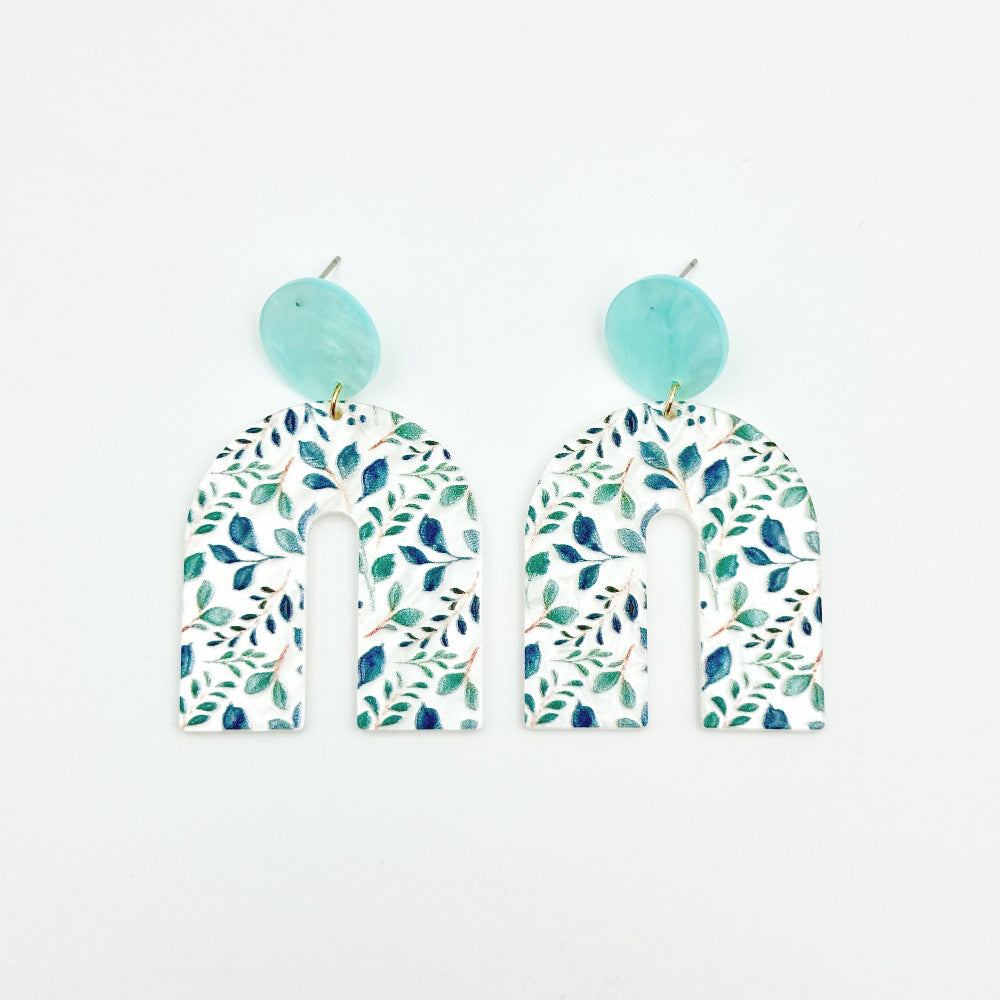 1 Pair Casual Vacation Bohemian U Shape Ditsy Floral Flower Printing Arylic Drop Earrings