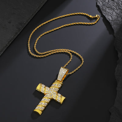 Hip-Hop Cross Diamond Pendant Necklace with Cuban Chain