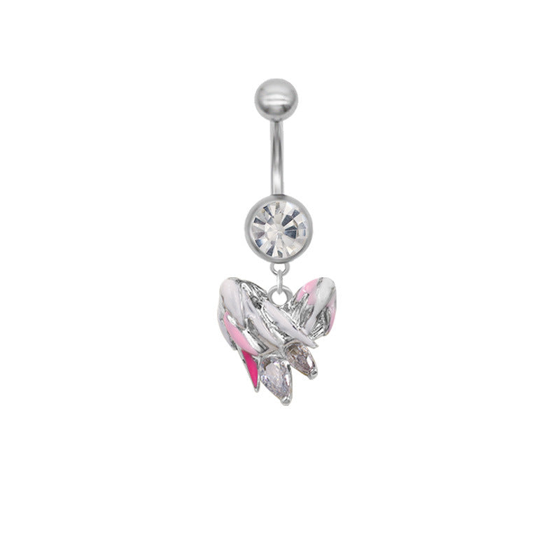 1 Piece Belly Rings Simple Style Classic Style Heart Shape Rose Bow Knot 316 Stainless Steel  Alloy Plating Inlay Resin Rhinestones Glass White Gold Plated