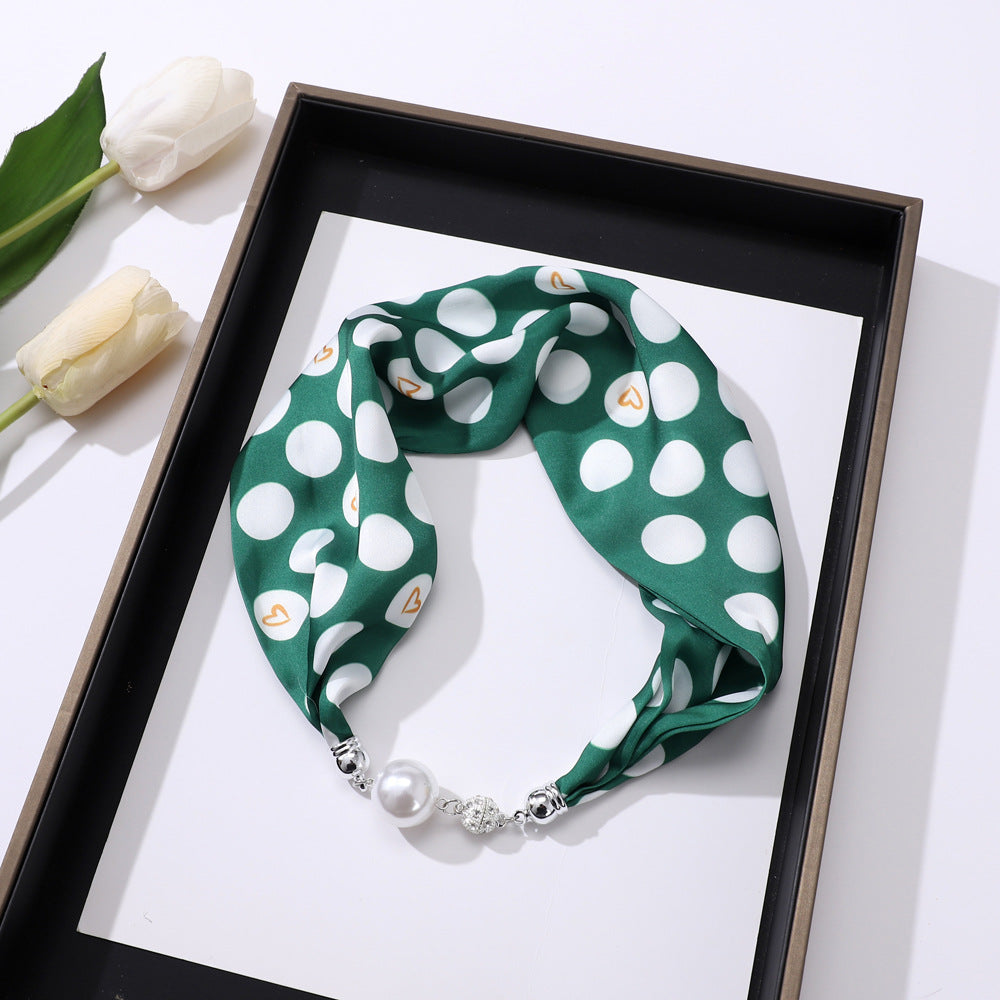 Women's Elegant Silk Print Scarf with Magnetic Letter Design