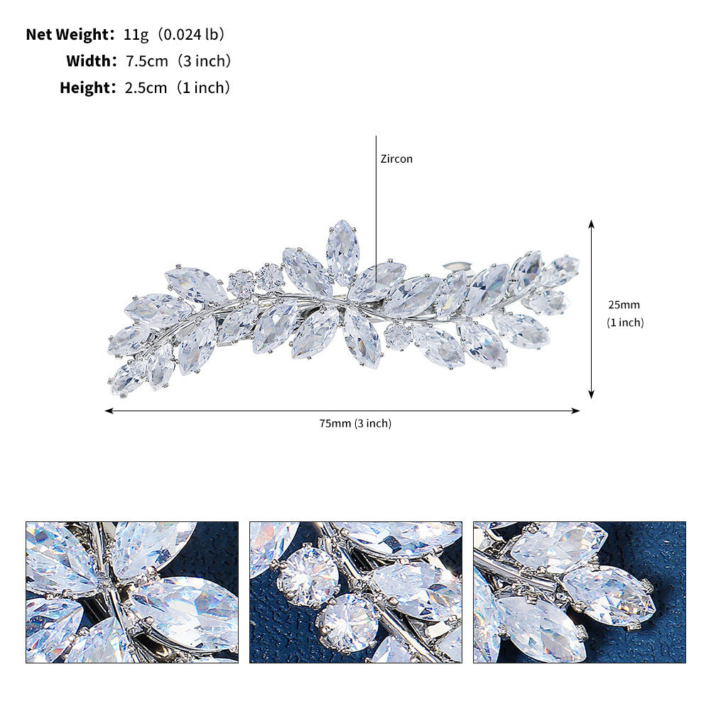 Elegant Zircon Leaf Rhinestone Hair Clip