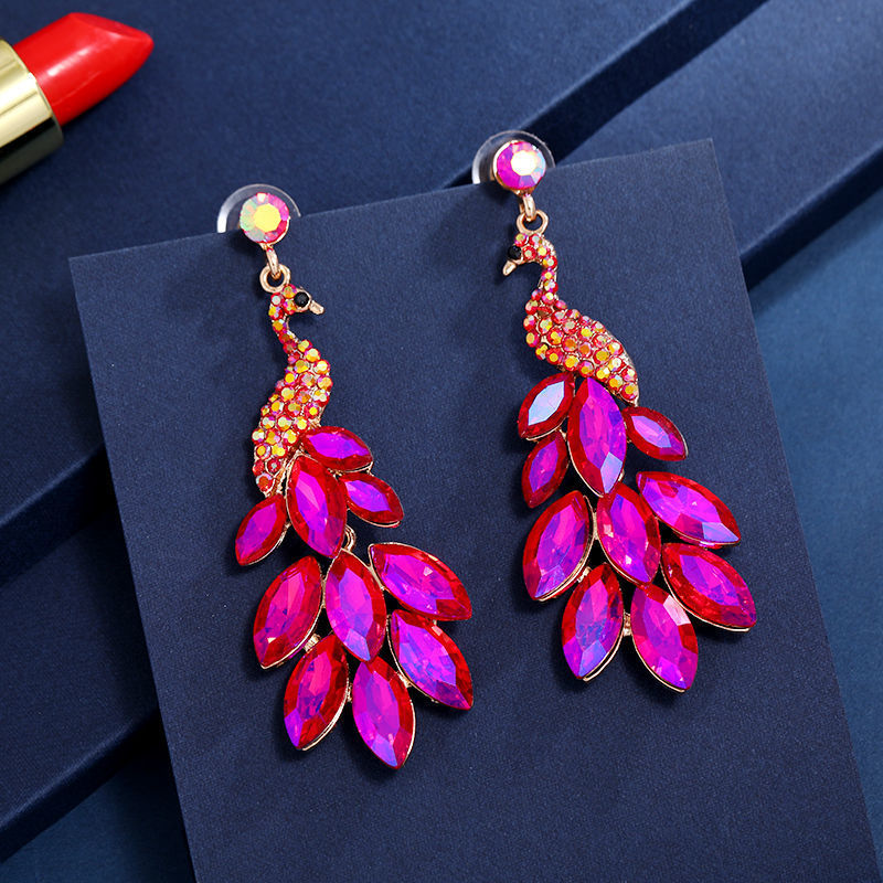 Elegant Luxurious Peacock Crystal Drop Earrings