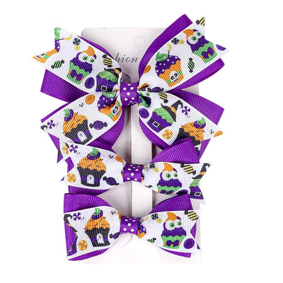 Halloween Pumpkin Children's Bow Hairpin Set - 3 Pieces