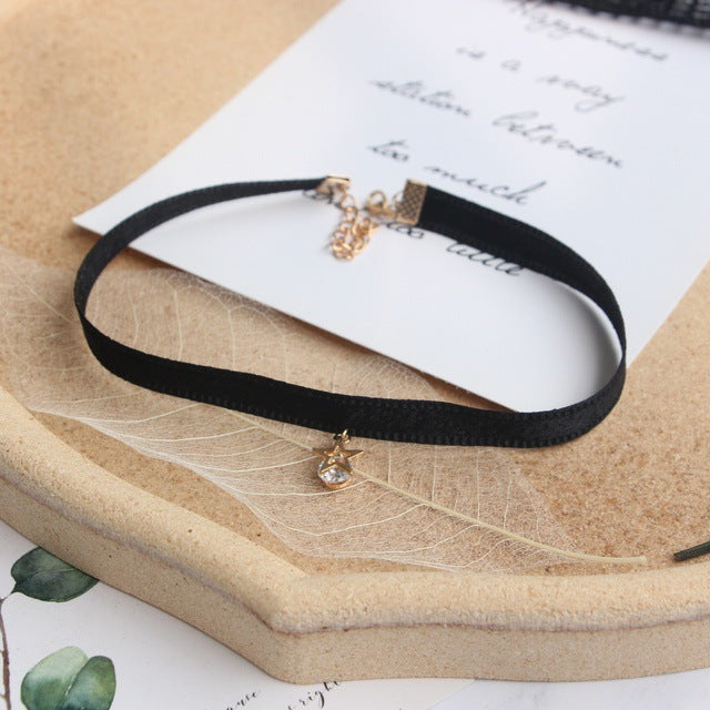 Heart Shape Rhinestone Lace Choker Necklace for Women