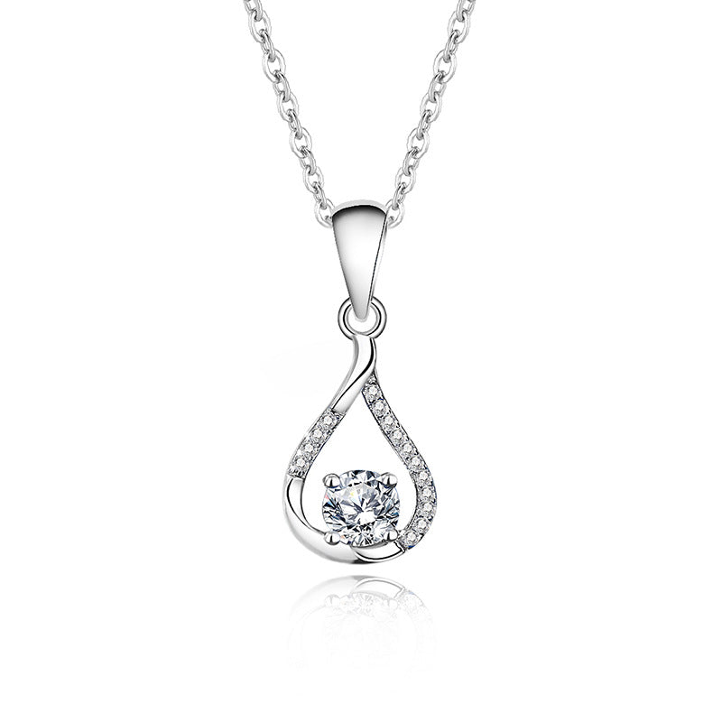 Simple Geometric Sterling Silver Moissanite Teardrop Pendant Necklace