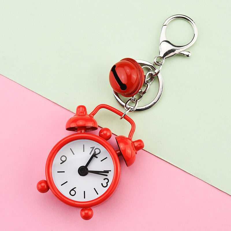 Cute Mini Alarm Clock Keychain - Iron Plated Cartoon Keyring for Bags and Gifts