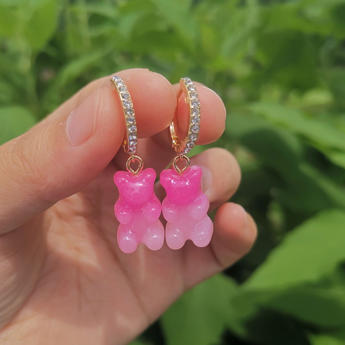 Resin Mini Color Gradient Bear Pendant Earrings