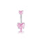 Heart Shape Zircon Inlay Stainless Steel Belly Ring with Pink Butterfly Pendant