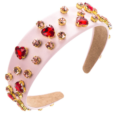 Women's Heart Shape Rhinestone Glass Hair Band - Baroque Pink Party Accessory