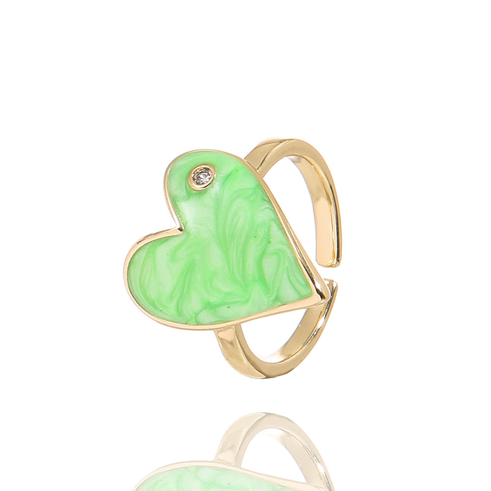 Fashion Heart Shape Adjustable Copper Enamel Zircon Ring