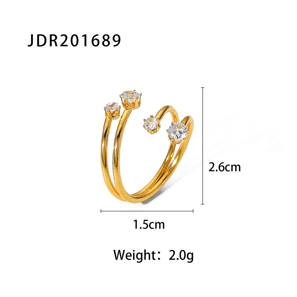 European American Zirconium Open Ring 18K Gold-Plated Stainless Steel Adjustable Ring