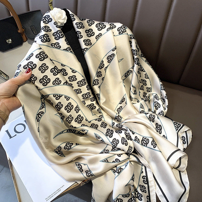 Women's Retro Printed Satin Silk Scarf Shawl Wrap