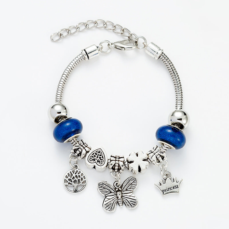 Cute Butterfly Beaded Titanium Steel Bracelet Set