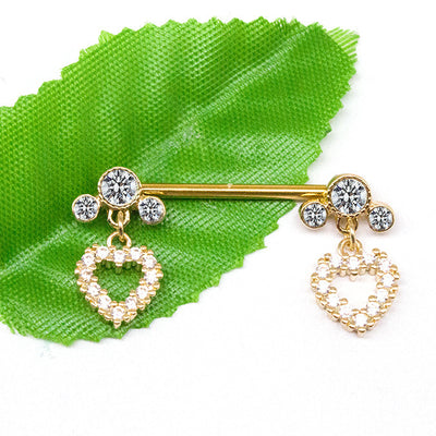 Streetwear Heart Shape Gold Plated Rhinestone Nipple Ring Pendant