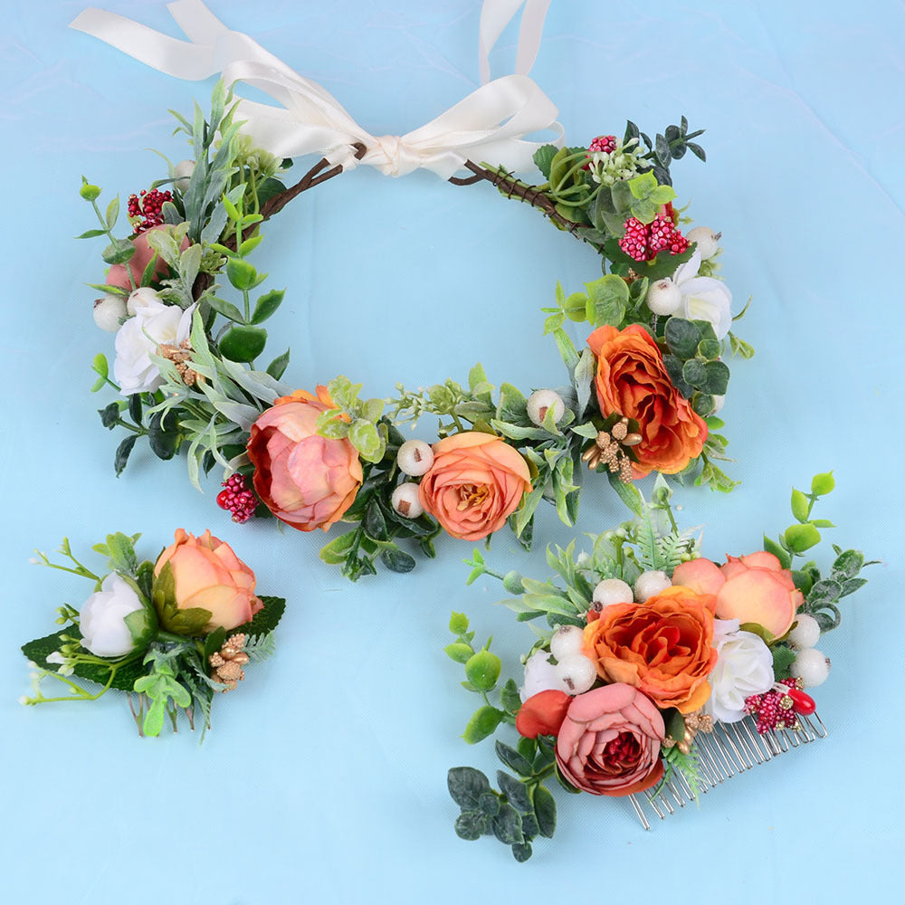 Women's Floral Wreath Hair Comb - Handmade Bridal Headpiece and Travel Accessory