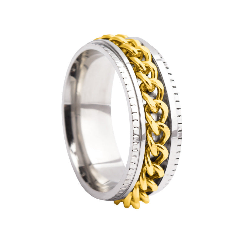 Fashion Chain Rotating Stainless Steel Stress Relief Ring for Men - Multiple Colors Available