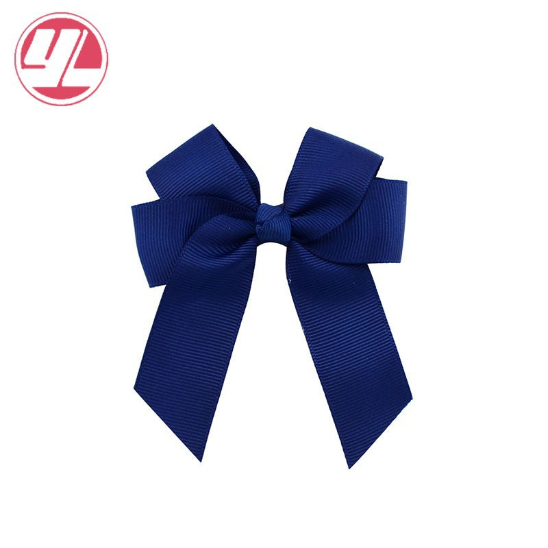 Fashion Handmade Double Streamer Polyester Ribbed Satin Ribbon Bow Hair Clip Accessories