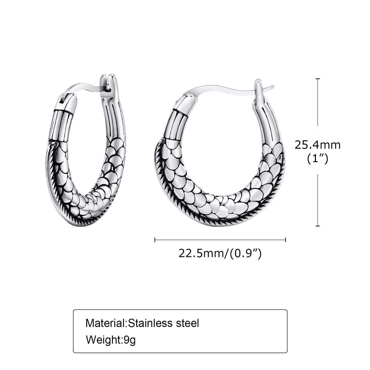 1 Pair Retro Punk U Shape Enamel Carving 201 Stainless Steel 304 Stainless Steel Earrings