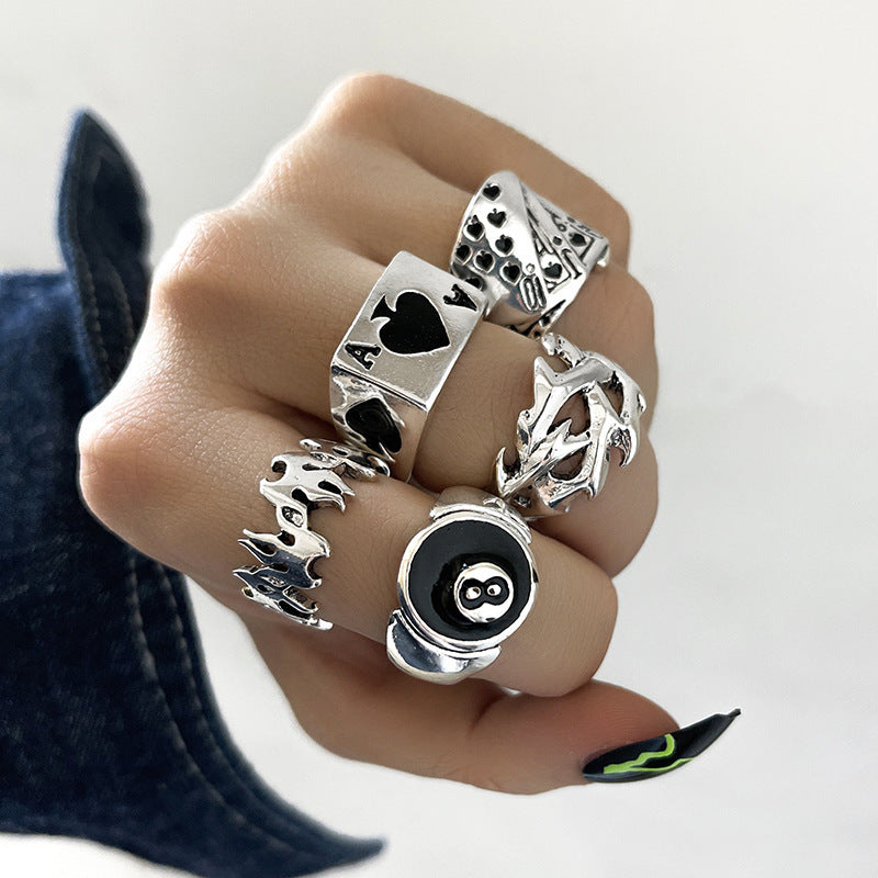 Creative Punk Skull Joker Ring Set - Double Chain & Statement Pieces