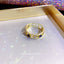 Elegant Geometric 14K Gold Plated Open Ring with Artificial Pearls and Rhinestones