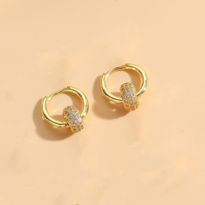 1 Pair 14k Gold Plated Zircon Circle Design Minimalist Earrings