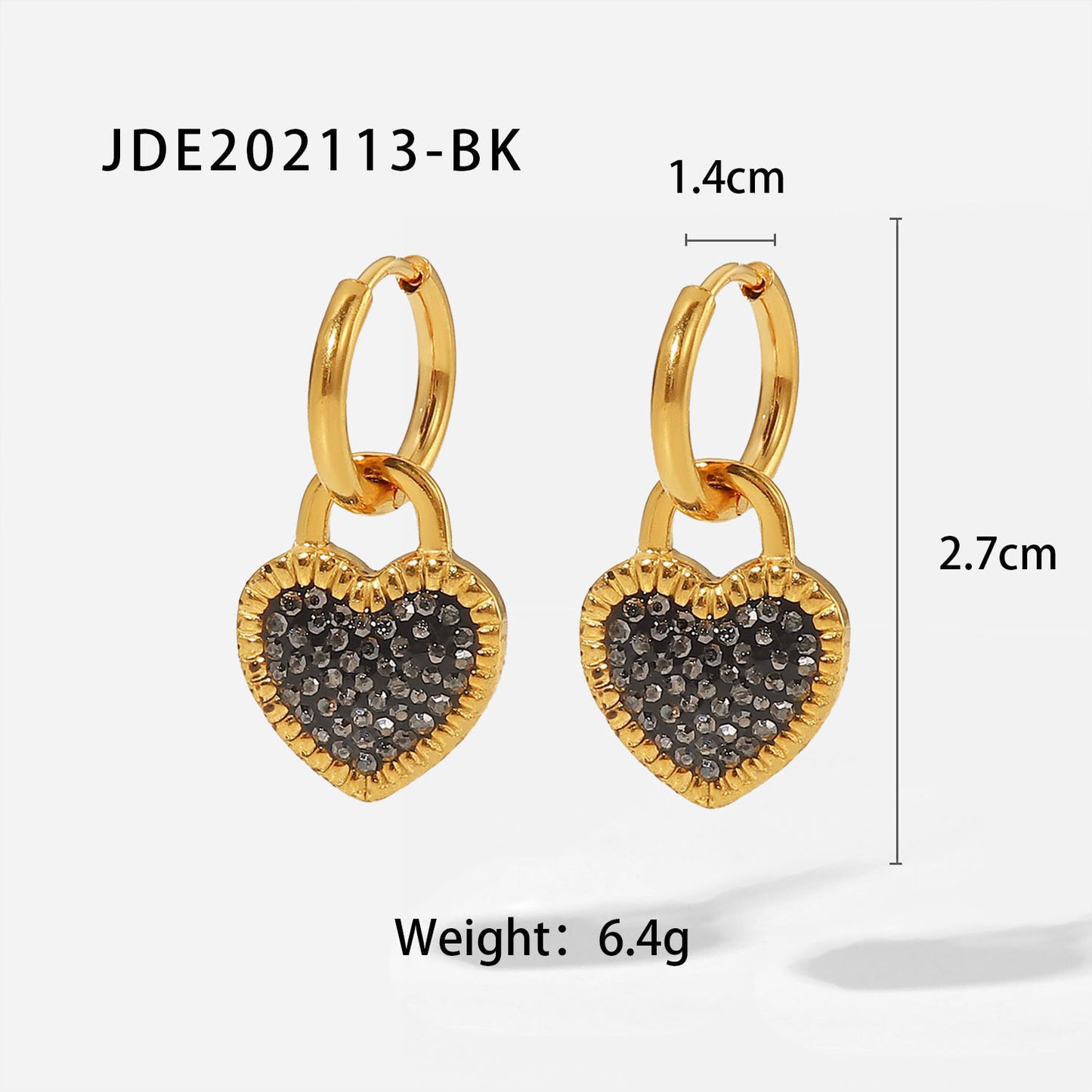 18K Gold Plated Heart Lock Zircon Stainless Steel Earrings