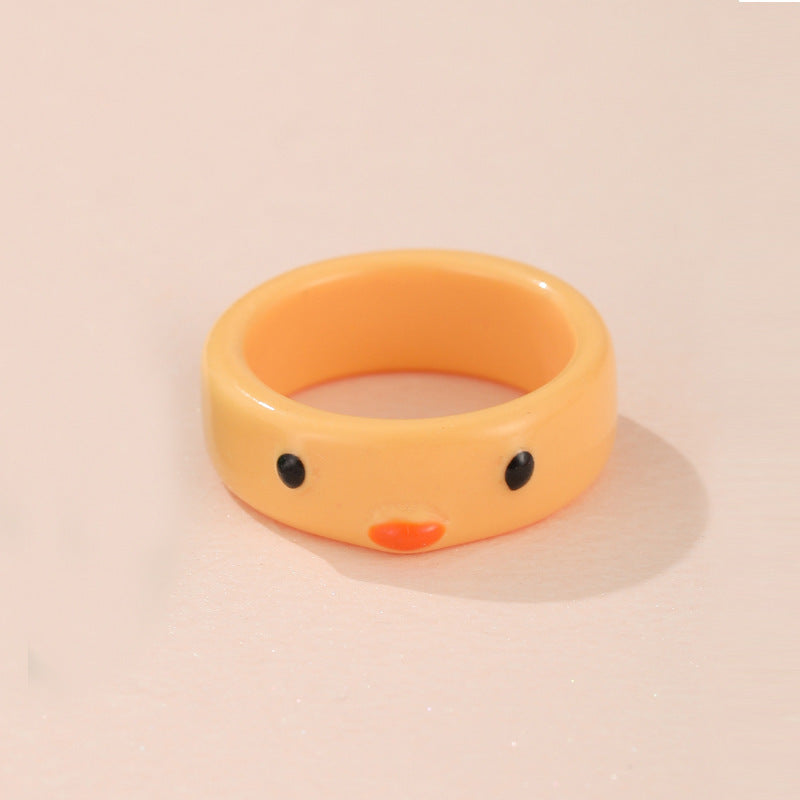 European American Cartoon Frog Resin Ring Set - Cute Creative Design for Women