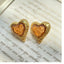 Gold Plated Heart Shape Glass Gemstone Stud Earrings with S925 Silver Needle