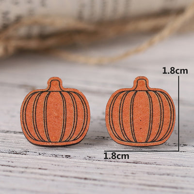 Vintage Halloween Pumpkin Ghost Bat Tassel Wooden Stud Earrings for Women