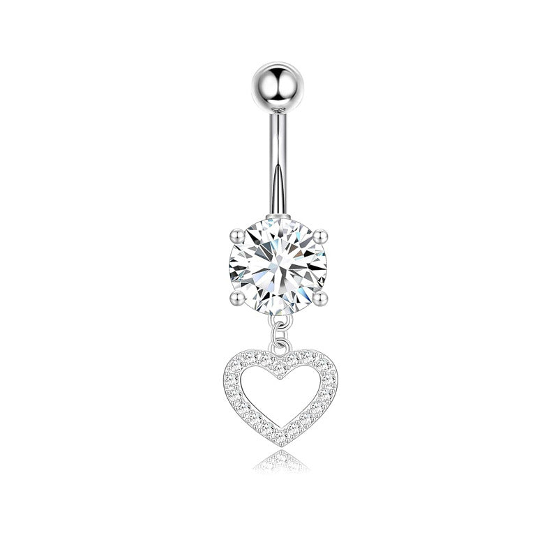 1 Piece Heart & Butterfly Zircon Inlay Stainless Steel Belly Ring Set