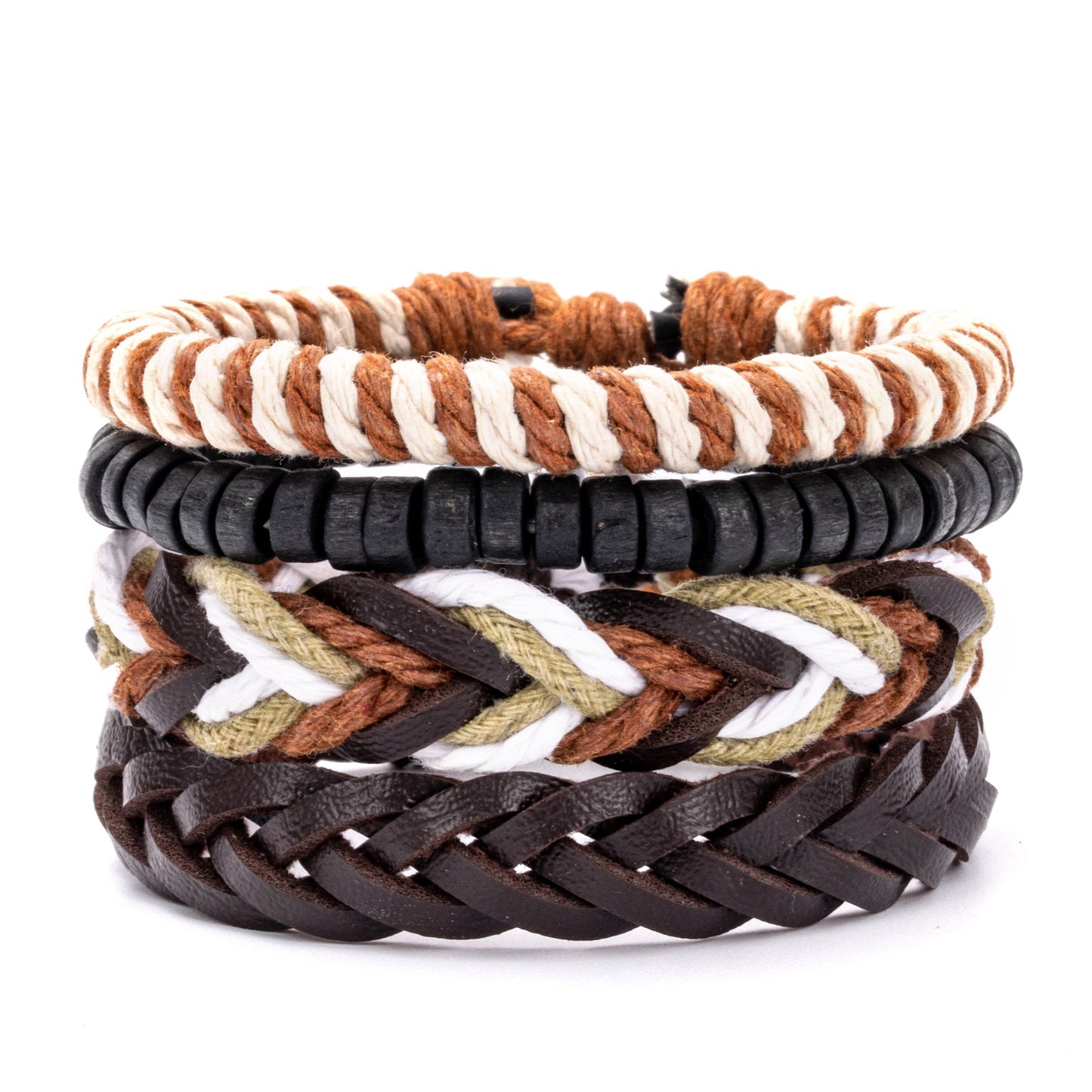 Bohemian Multicolor Beaded Leather Braided Unisex Bracelet Set