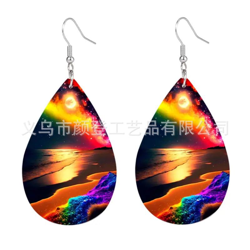 Bohemian African Style PU Leather & Acrylic Water Drop Earrings