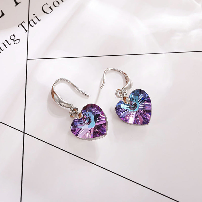 Simple Heart Shape Crystal Glass Women's Drop Earrings