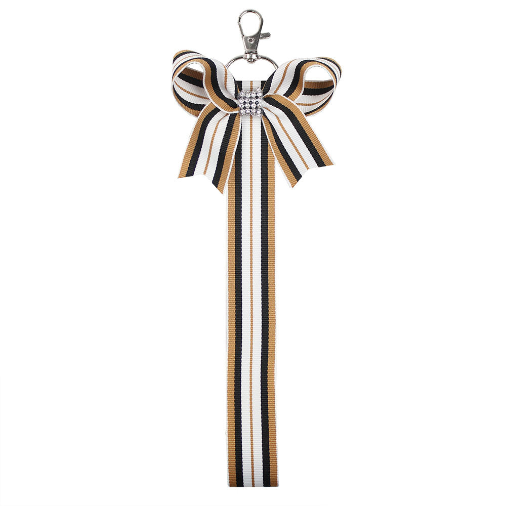 Casual Stripe Bow Knot Rhinestone Keychain Pendant Gift