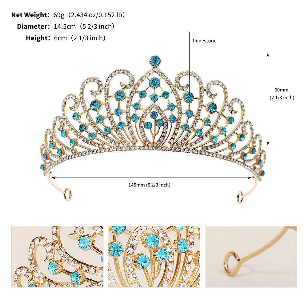 Retro Luxury Zircon Inlay Crown with Colored Diamonds for Brides and Performances