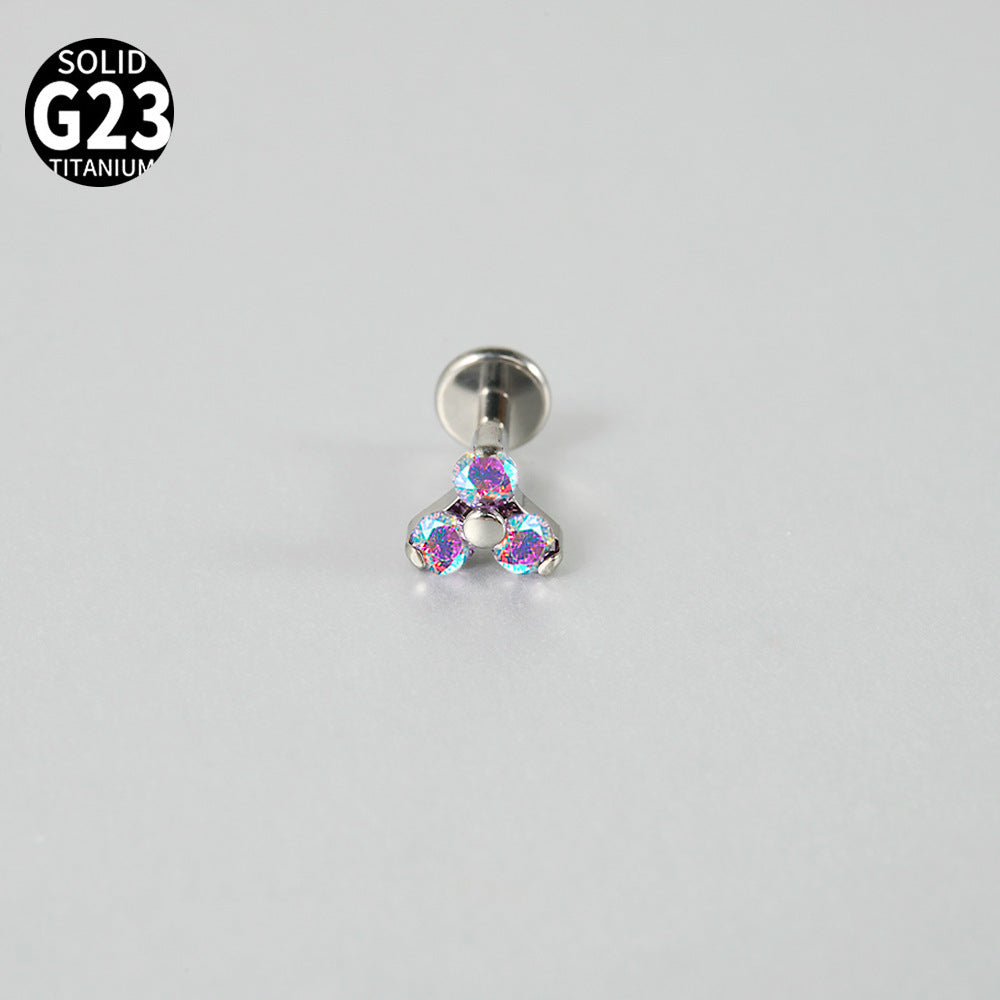 G23 Titanium Flower Cartilage Ring with Synthetic Opal and Zircon Inlay