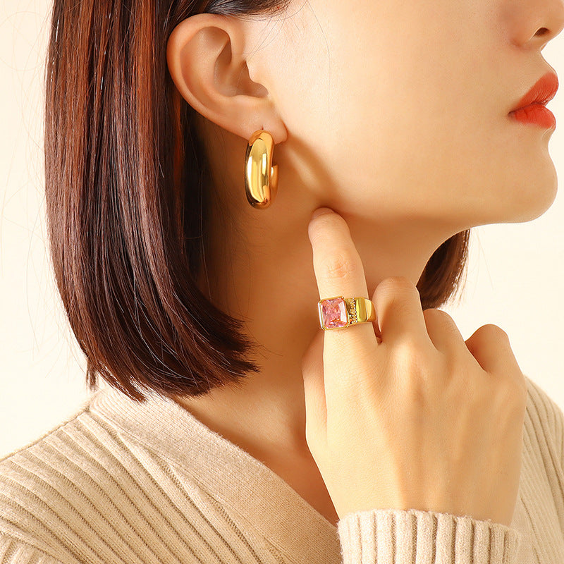 U-Shaped Geometric Gold-Plated Titanium Steel Earrings for Women