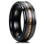 6mm Acacia Wood Inlaid Stainless Steel Ring - Black Wood Grain Design