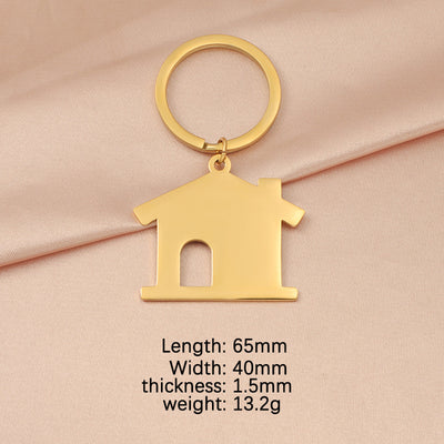 Stainless Steel House Pendant Keychain with 18K Gold Plating