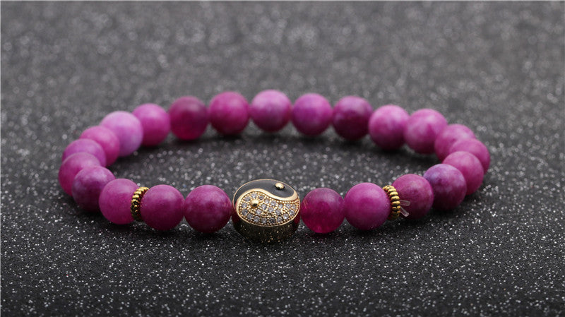 Agate Stone Beaded Bracelet for Men - 8mm Eight Trigrams Design