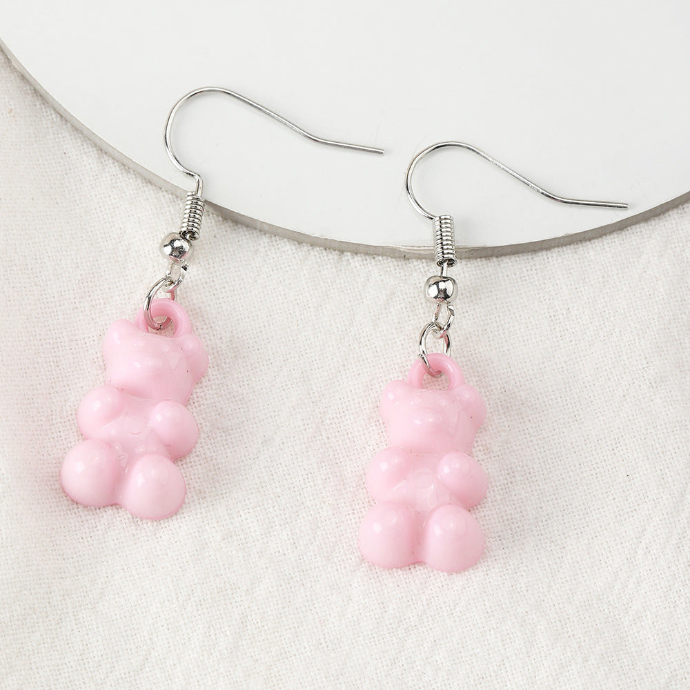 Cross-border Ins Cute Color Bear Earrings Earrings Soft Cute Girl Earrings