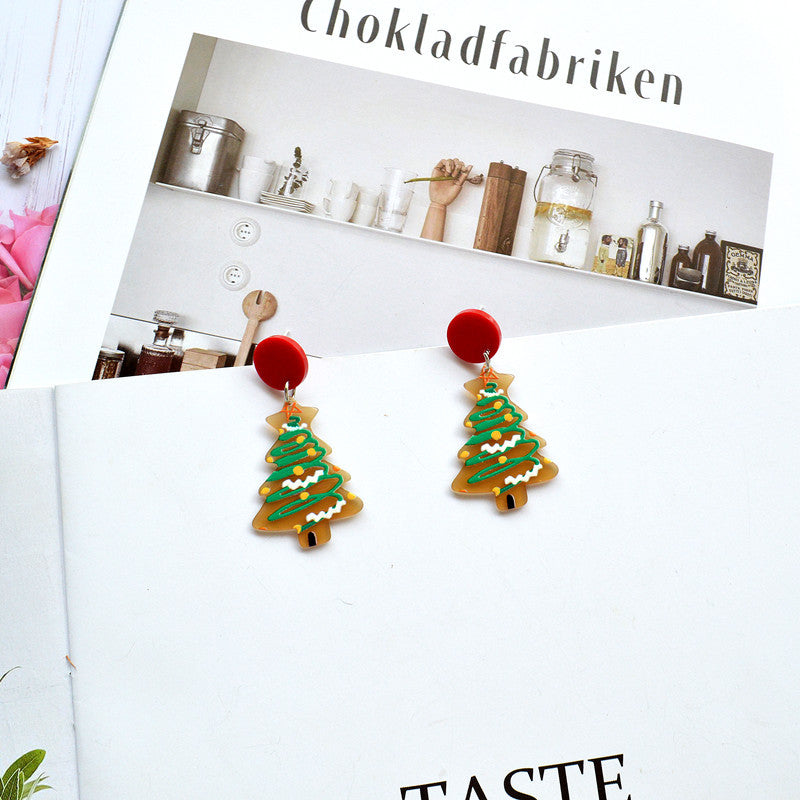 Cartoon Christmas Tree & Santa Claus Acrylic Bear House Drop Earrings for Women