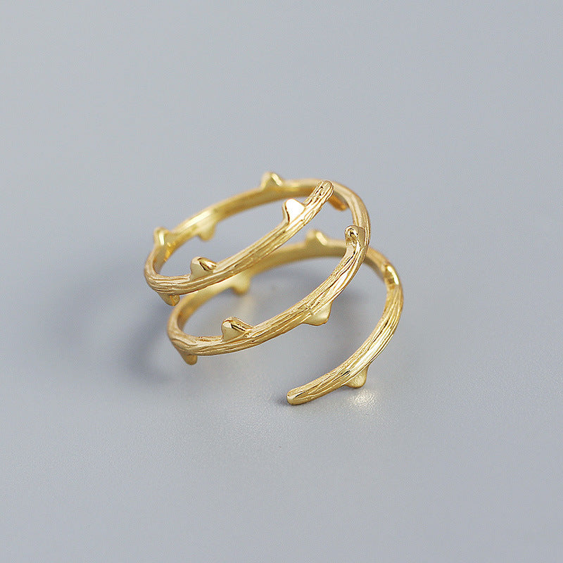 Simple S925 Silver Rattan Branch Texture Geometric Open Ring