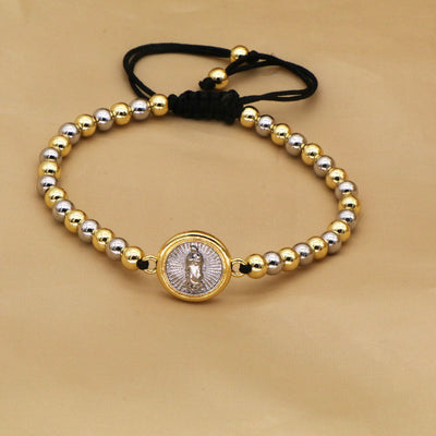 Copper Beaded Adjustable Religious Bracelet with 18k Gold Plated Charms