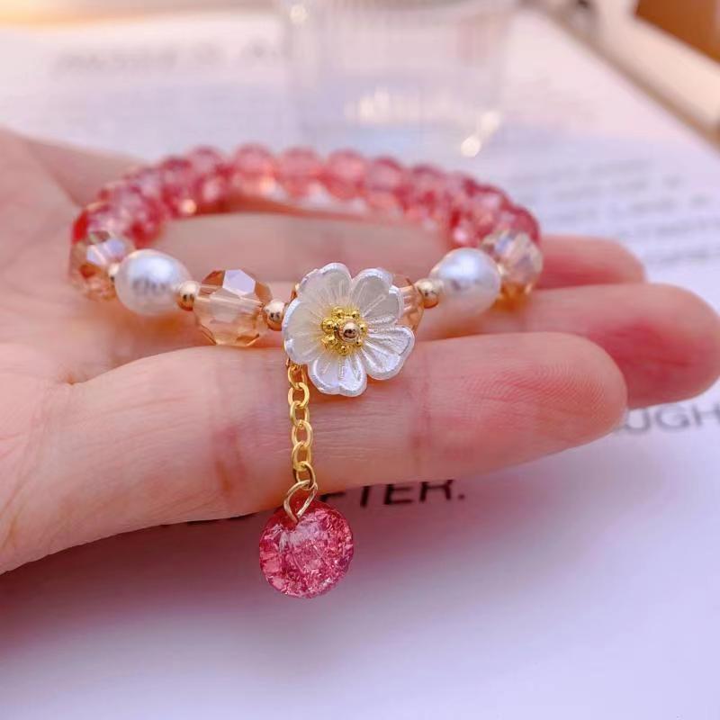 Sweet Heart Crystal Flower Beaded Bracelet for Women