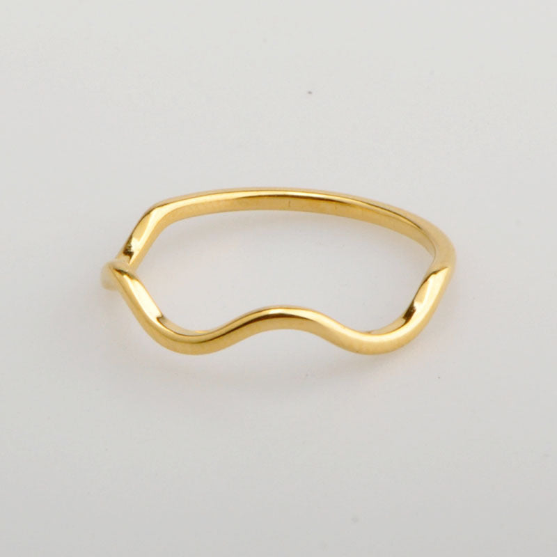 Simple Geometric Titanium Steel Wave Ring for Women