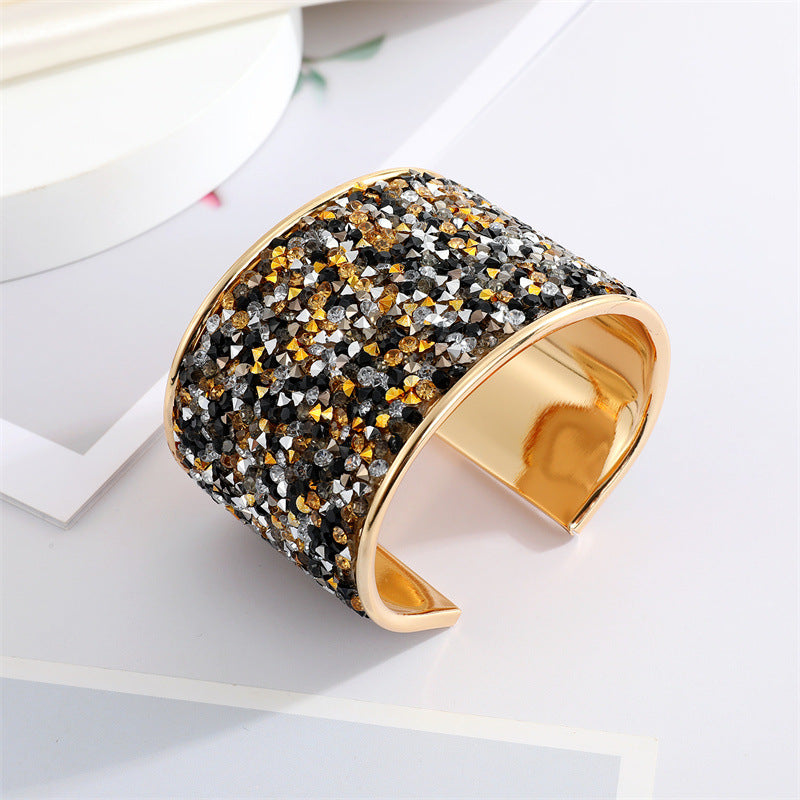 Bohemian Ethnic Colored Gravel Rhinestone Open Cuff Bracelet